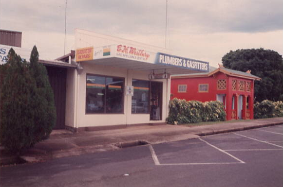 Street view of the E H Westbury & Co. Shop front, and the Chineese Temple from back in the day.